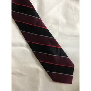 Tie Bar Tie Burgundy Black Stripe 100% Silk 58” Long 3.5” Wide New
